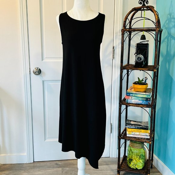 Eileen Fisher Sleeveless Asymmetrical Midi Dress in Black (size S) - Picture 2 of 12